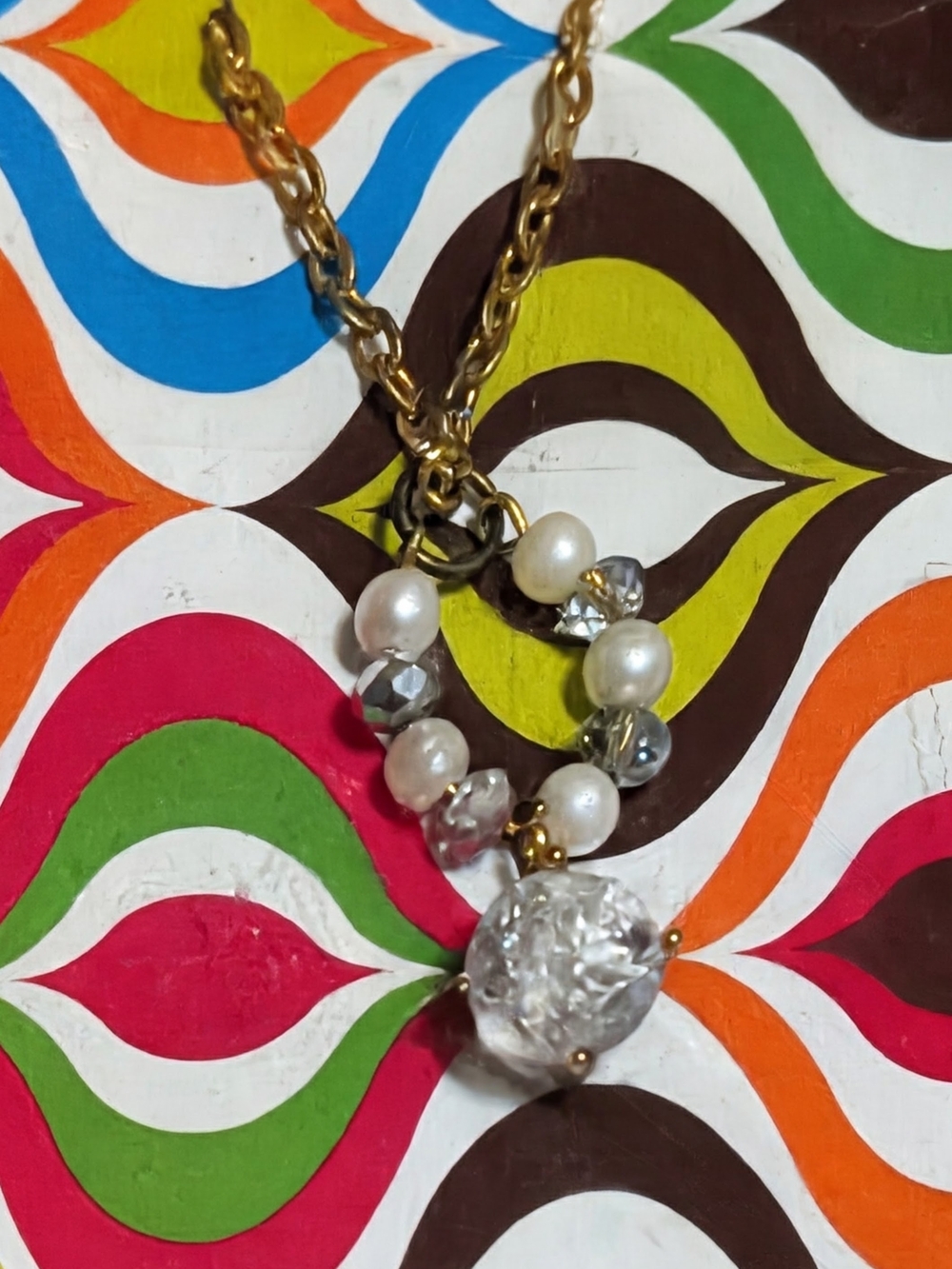 Gold-Tone Pearl & Crystal Drop Necklace